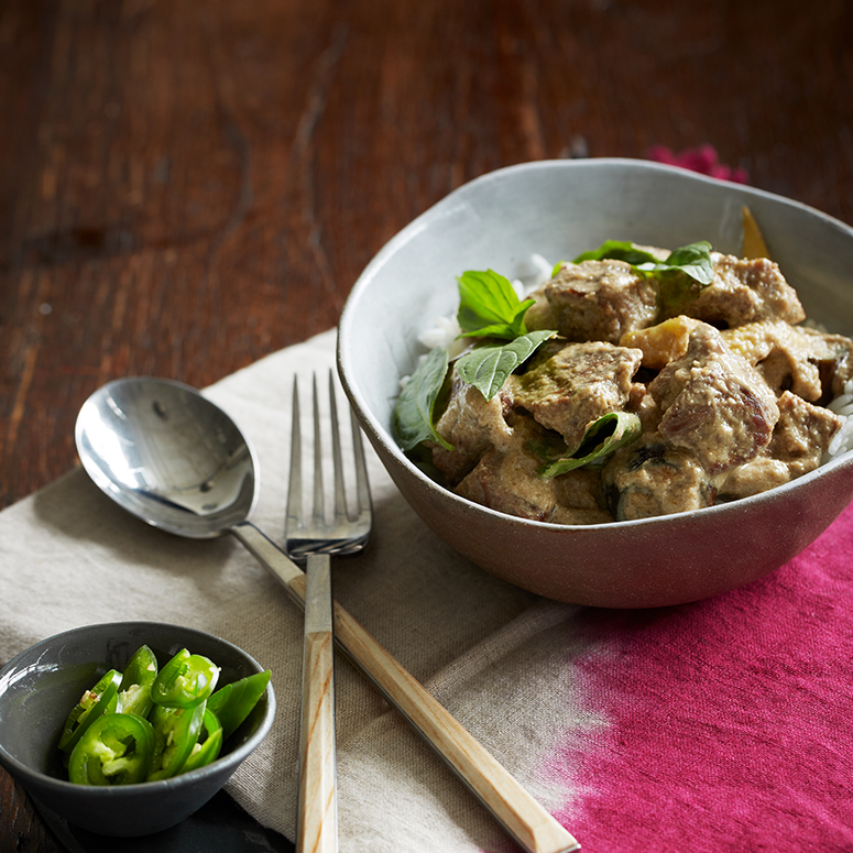 Green curry with beef eggplant and Thai basil