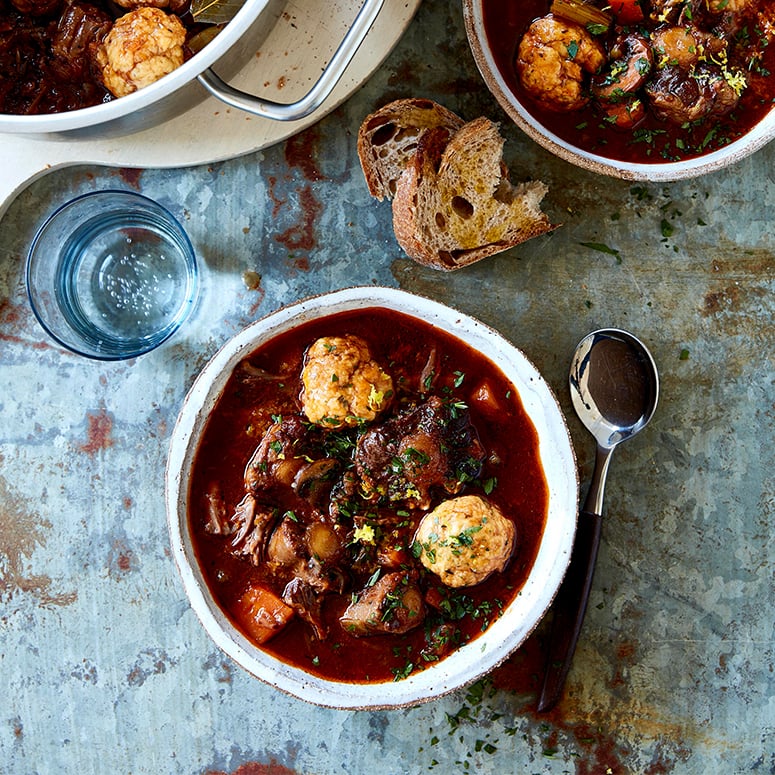 Oxtail, mushroom and dumpling soup