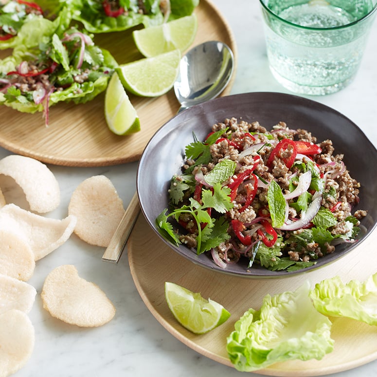 Minced beef larb with roasted rice