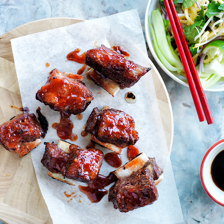Sticky Asian short ribs with Hokkein noodle salad