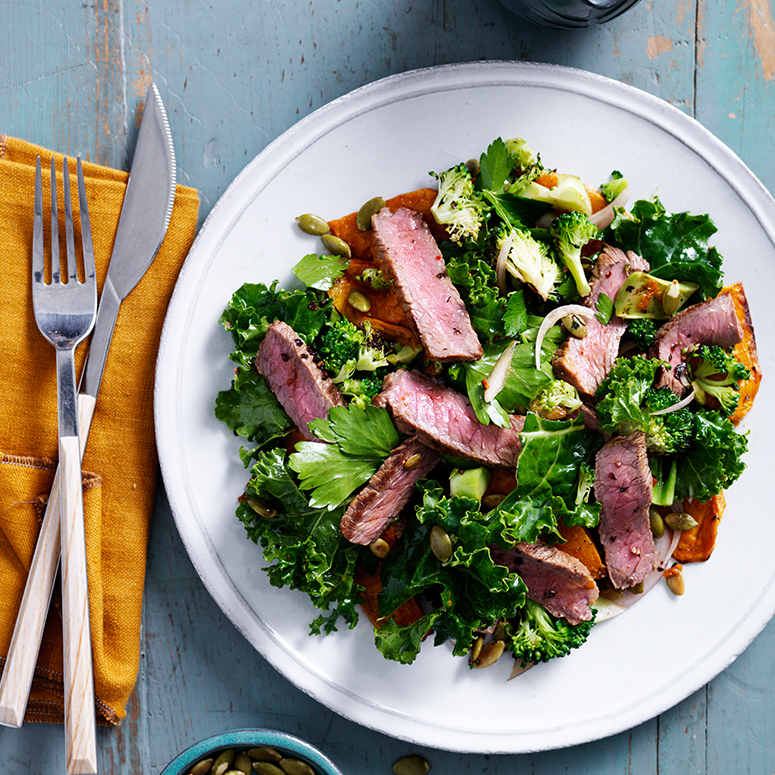 Spiced beef, pumpkin and kale salad