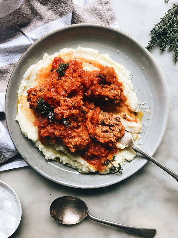 Meatballs with cauliflower puree recipe Australian Beef Recipes
