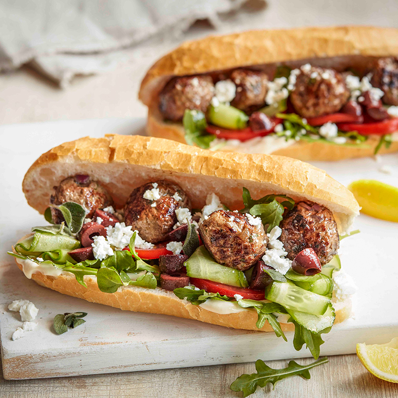 Greek-style meatball sandwich