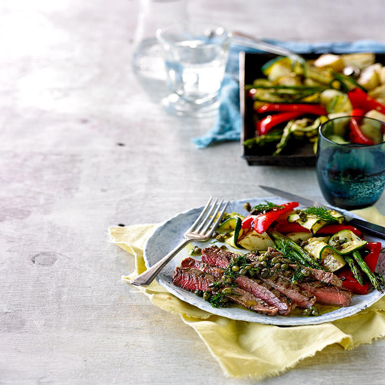 Warm beef salad with dill sauce