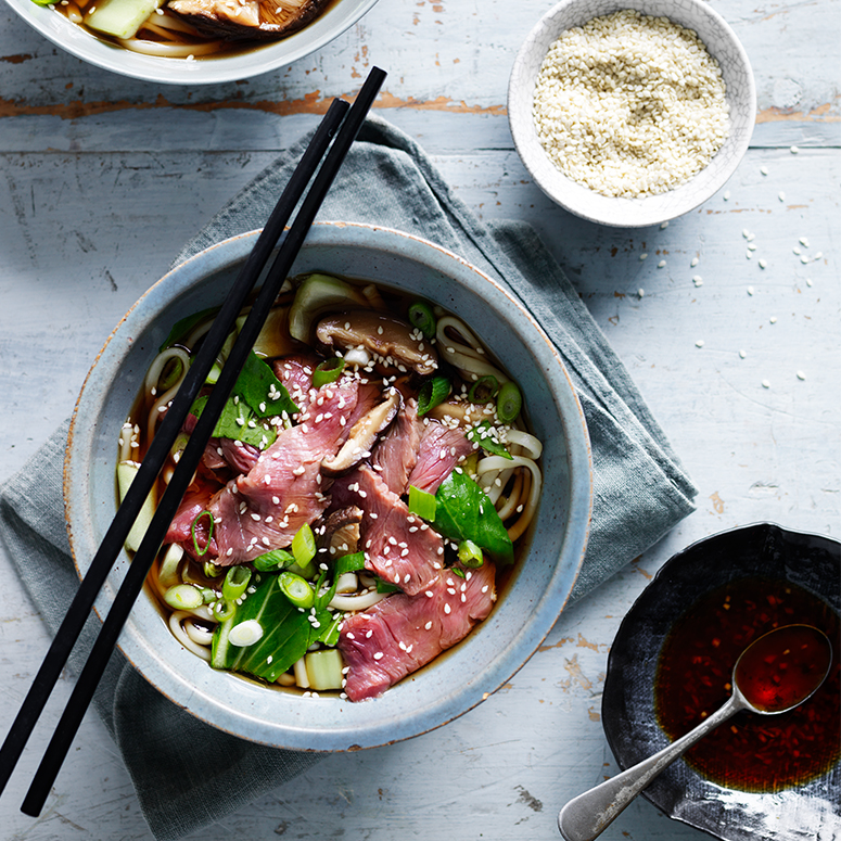 Beef and mushroom noodle soup