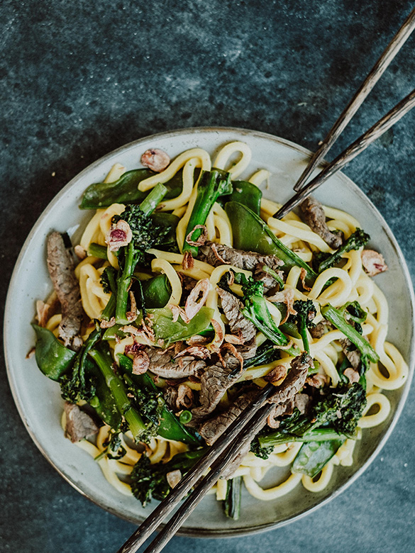 Ginger soy stirfry with broccolini and snow peas recipe Australian