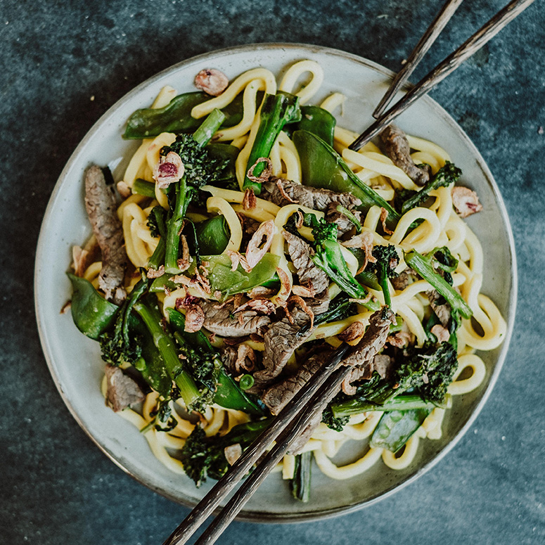 Ginger soy stir-fry with broccolini and snow peas