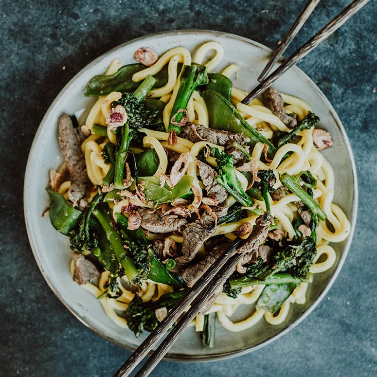 Ginger soy stir-fry with broccolini and snow peas