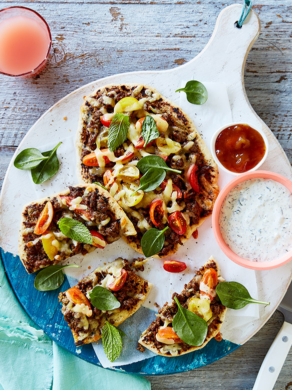 Indian beef pizzas