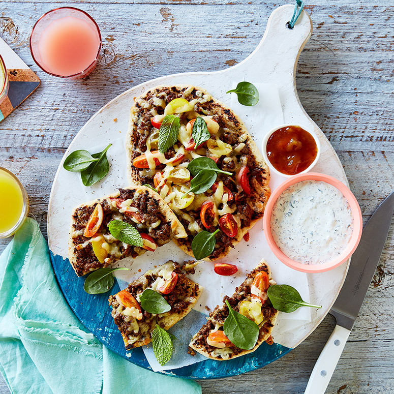 Indian beef pizzas