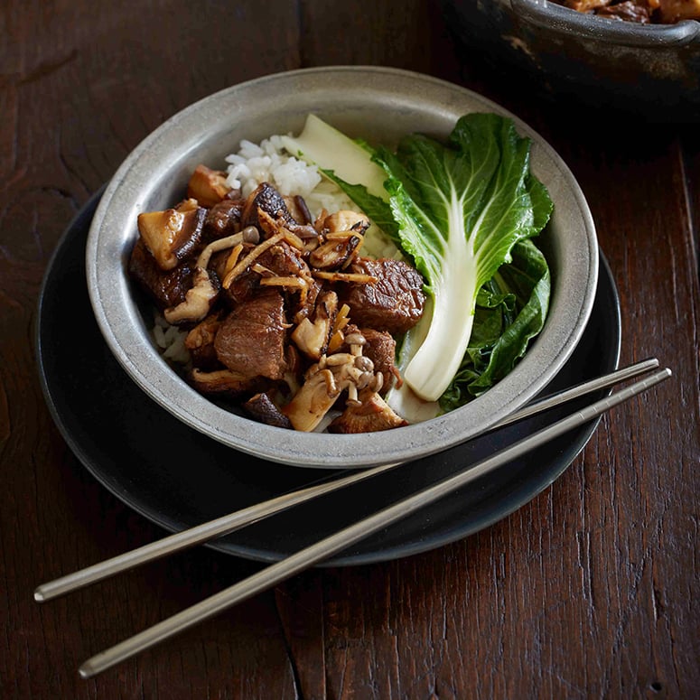 Black bean braised beef with Asian mushrooms