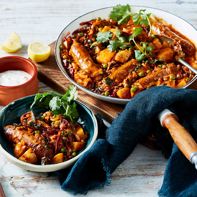 Indian Sausage, Lentil & Potato One-Pan