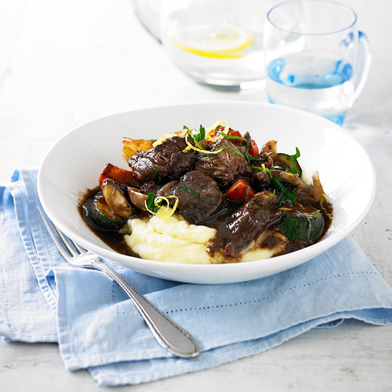 Beef and vegetable casserole with red wine