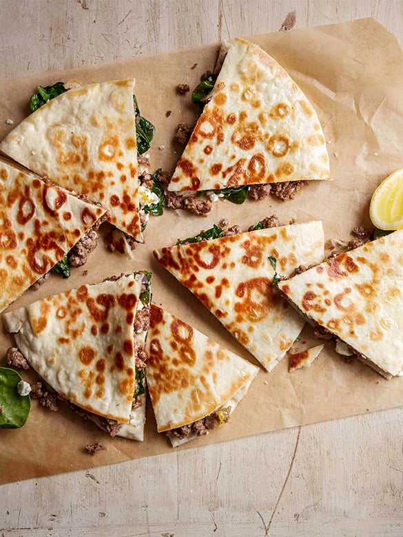 Beef, spinach and feta gozleme