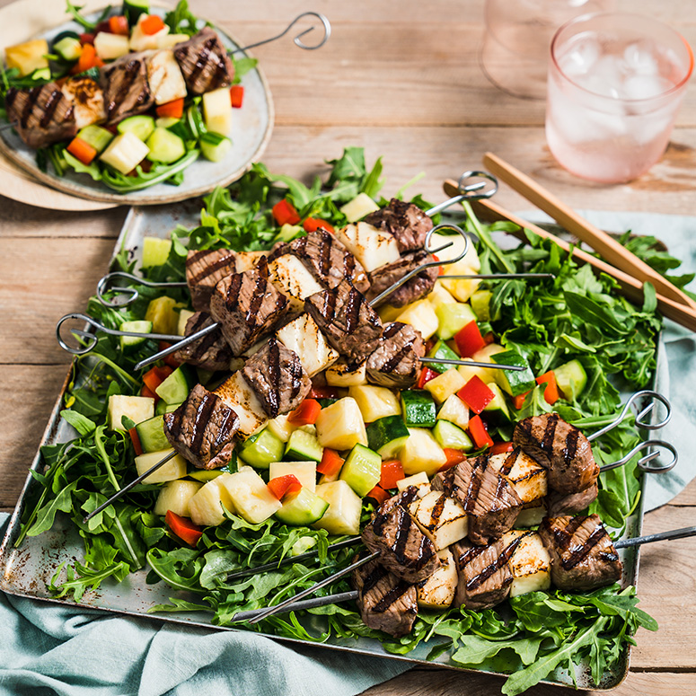 Rump & Haloumi Kebabs with Pineapple Salad