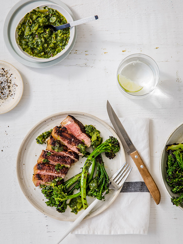 BBQ Striploin with charred broccolini by Andy Allen recipe Australian
