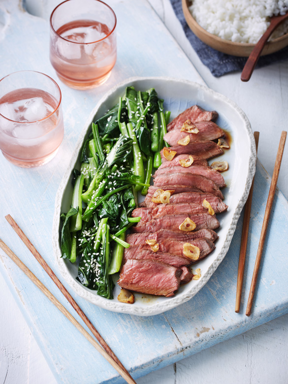 Teriyaki steak with buttered Asian greens recipe Australian Beef