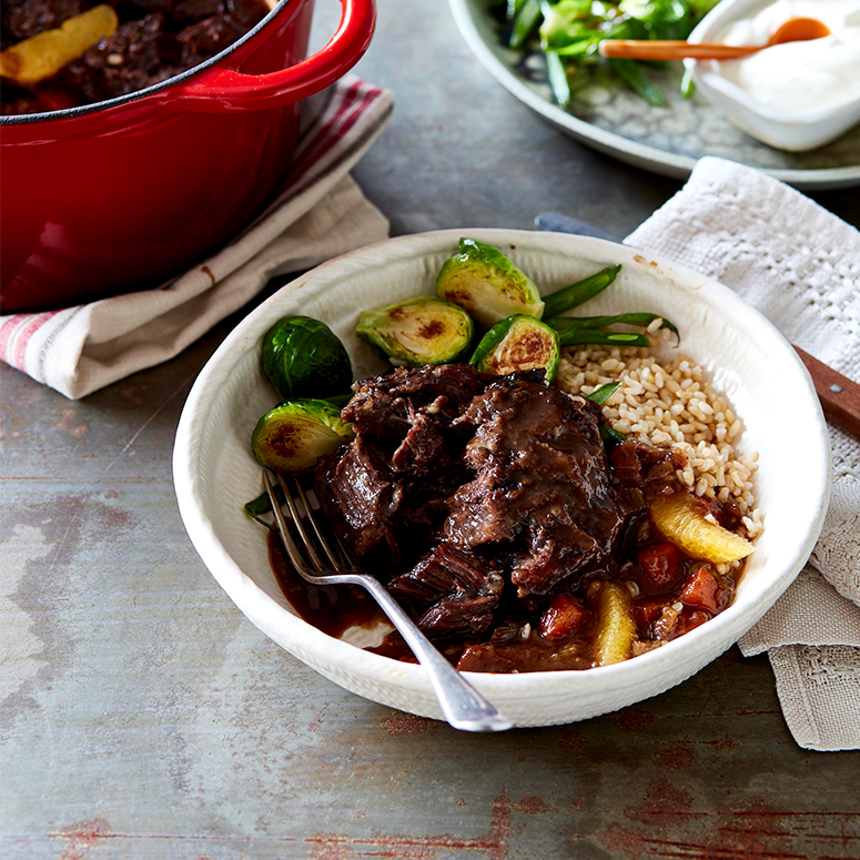 Orange braised beef cheeks