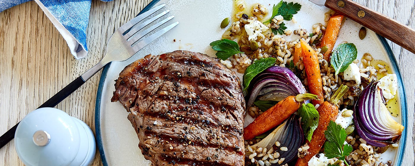Peppered scotch fillet with carrot and herb salad | Australian Beef - Recipes, Cooking Tips and More