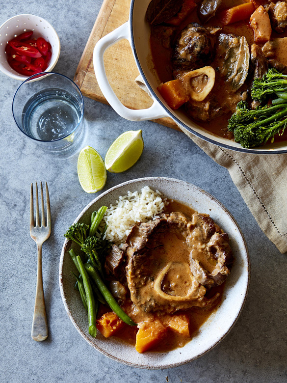 Beef shin red curry with pumpkin and eggplant recipe Australian Beef