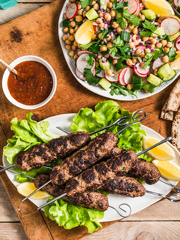 Barbecue Beef Koftas & Warm Chickpea Salad
