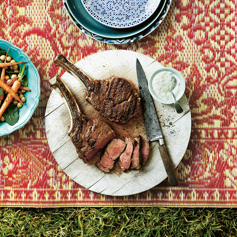 Moroccan spiced rib-eye with roasted baby carrots