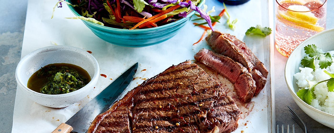 Rump steak with coriander sauce and Asian slaw | Australian Beef - Recipes, Cooking Tips and More