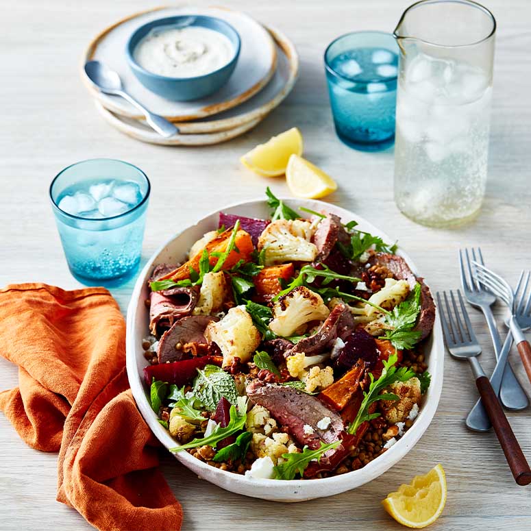 Beef Salad Bowl with Roast Vegetables