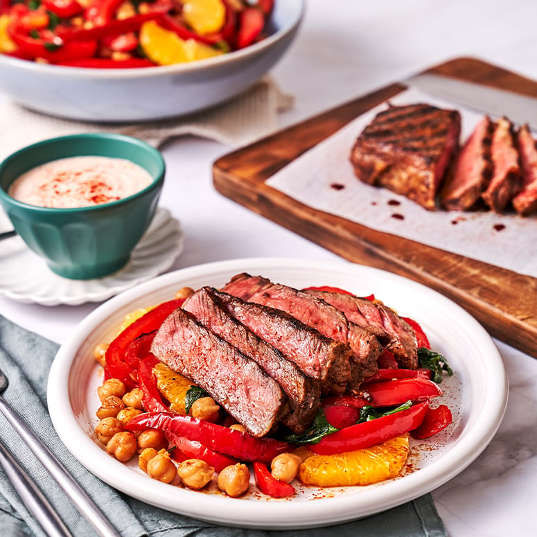 Smokey Steak with Warm Chickpea and Capsicum Salad