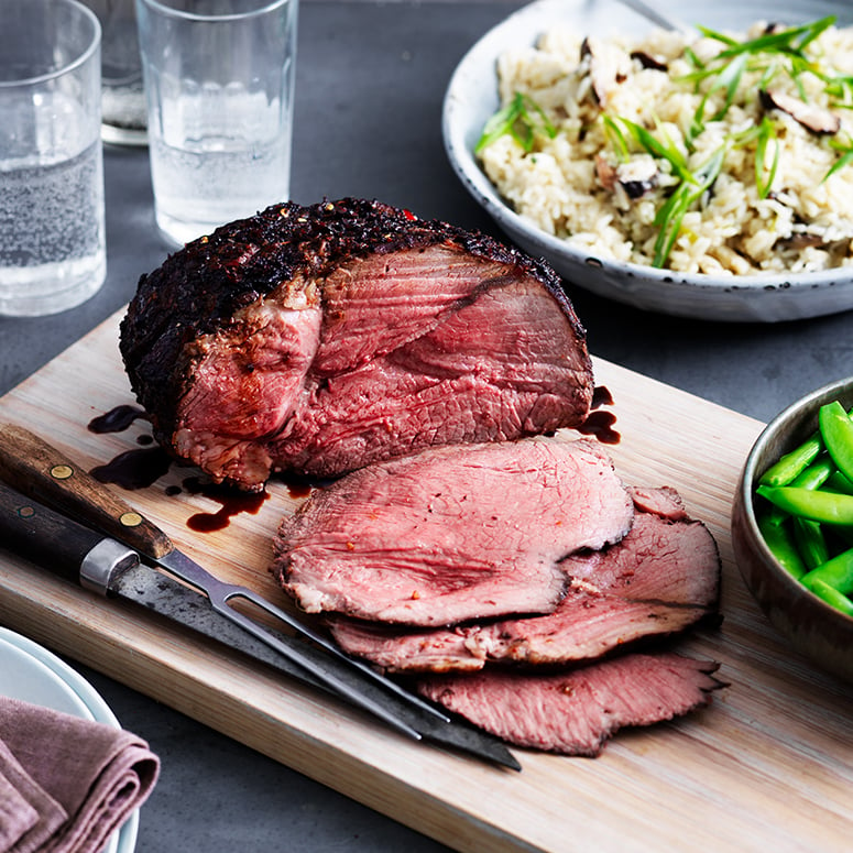 Soy and ginger roast beef blade with mushroom rice