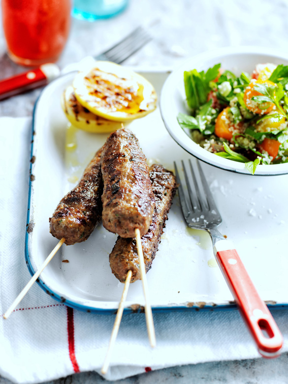 Middle Eastern beef kebabs with couscous tabouli