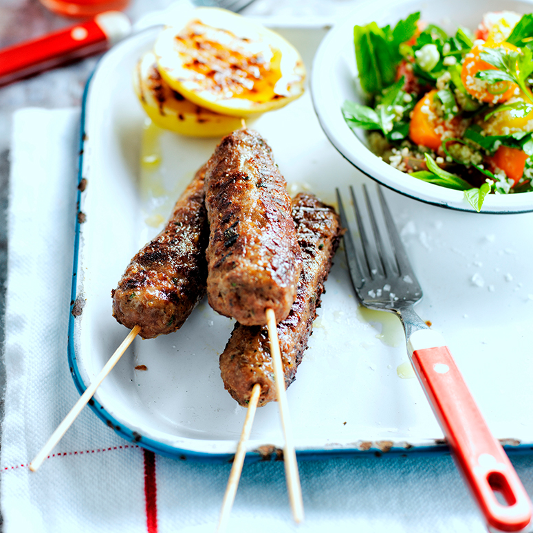 Middle Eastern beef kebabs with couscous tabouli