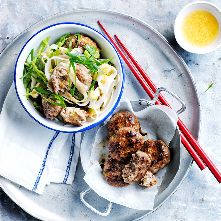 Thai beef patties and rice noodle salad