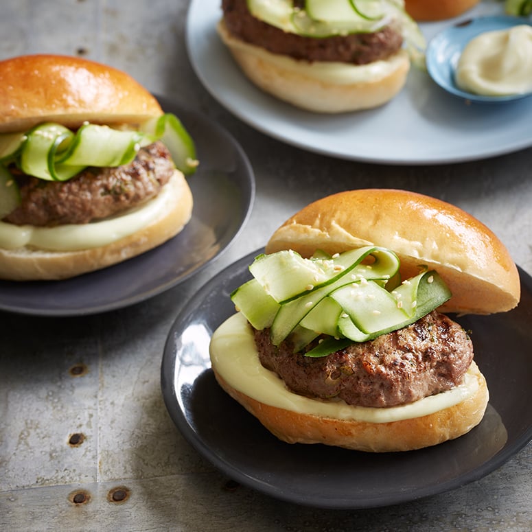 Miso beef burgers with wasabi mayonnaise