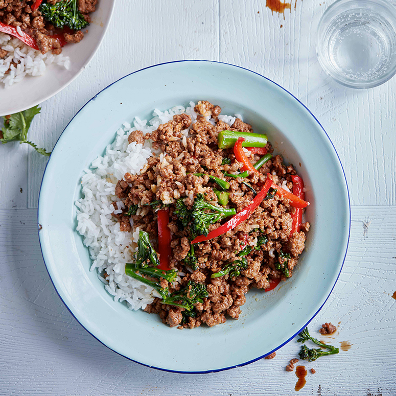 Spicy beef mince with jasmine rice