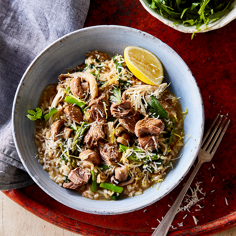 Beef and mushroom risotto