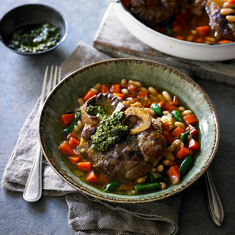 Osso buco with basil pesto