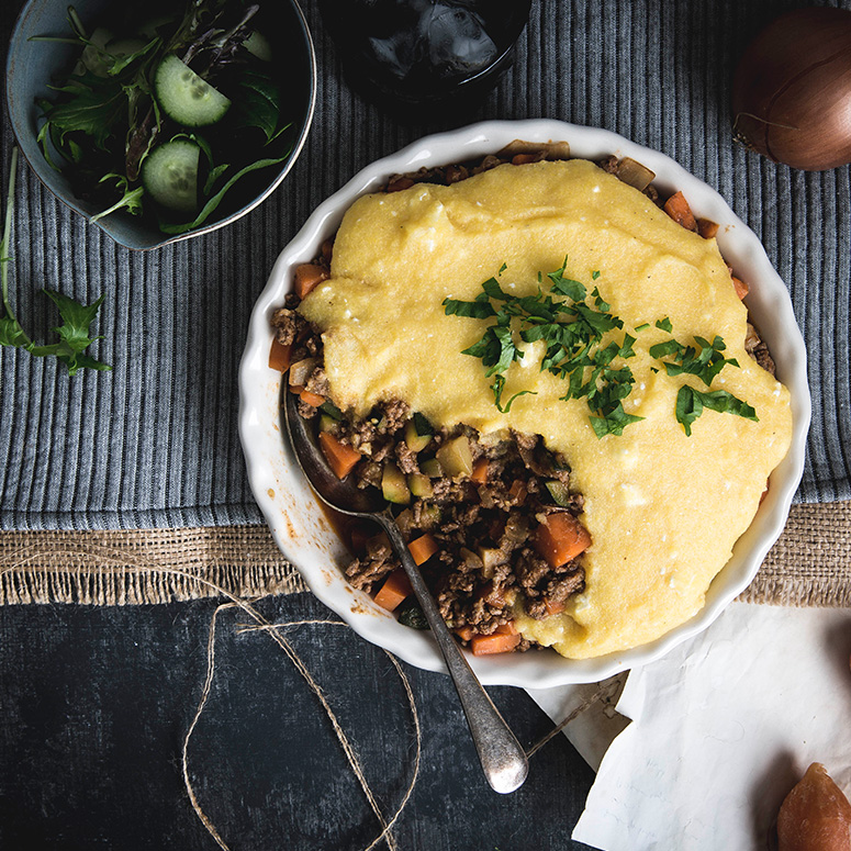 Cheat’s polenta shepherd’s pie