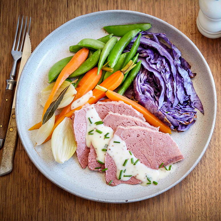 Traditional corned beef with mustard sauce