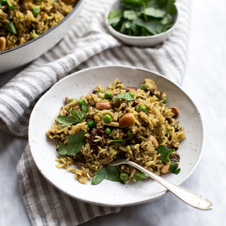 Spiced beef and rice pilaf