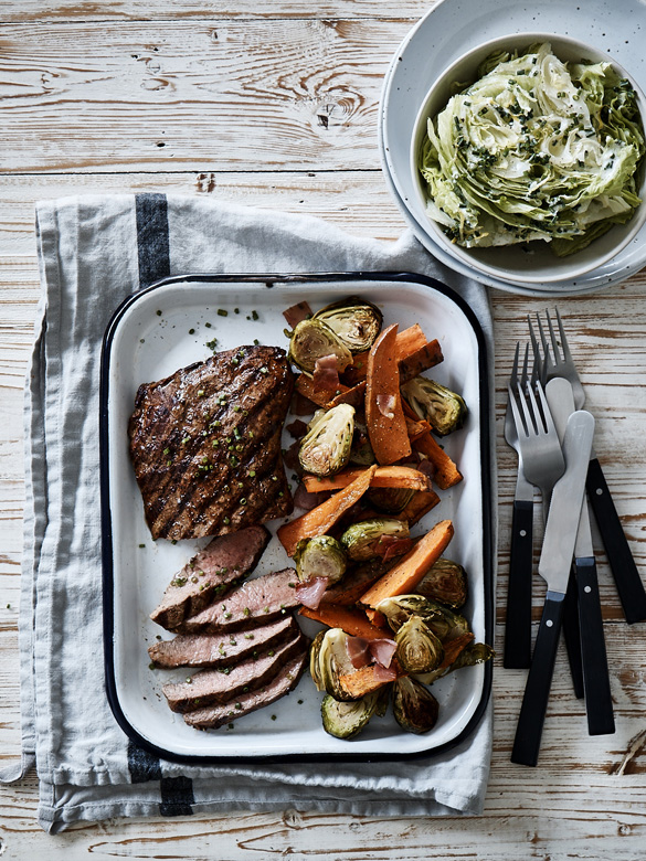 Gallery Detail: Harissa Flat Iron Steak With Roasted Vegetables Recipe
