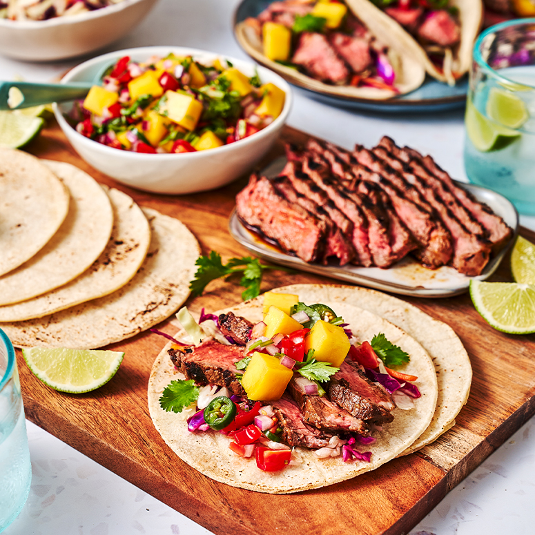 Hawaiian Beef Tacos & Mango Salsa