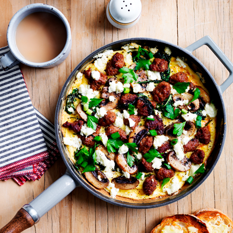 Sausage, kale, mushroom and feta frittata