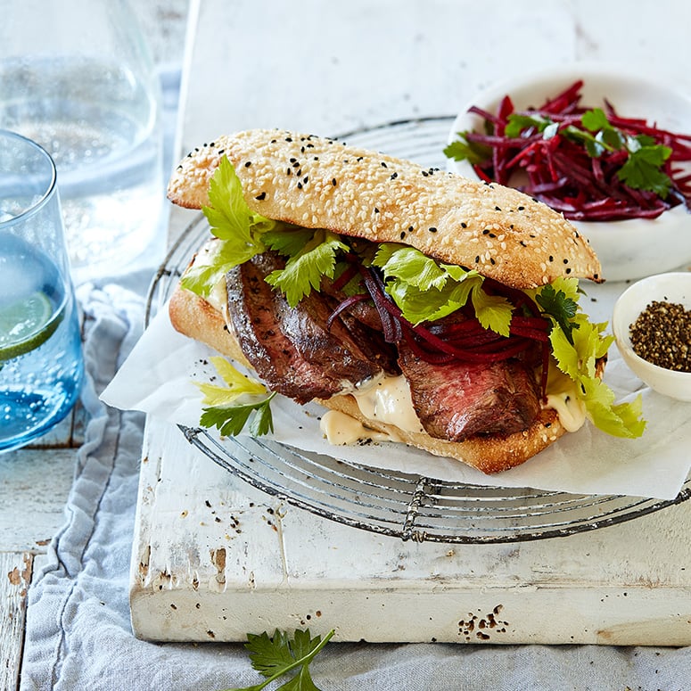 Beetroot and Horseradish Steak Sandwich