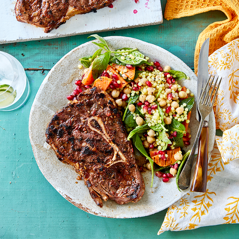 Thyme beef blade steaks with couscous salad