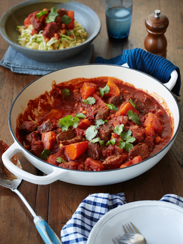 Beef casserole with sweet potato and chickpeas