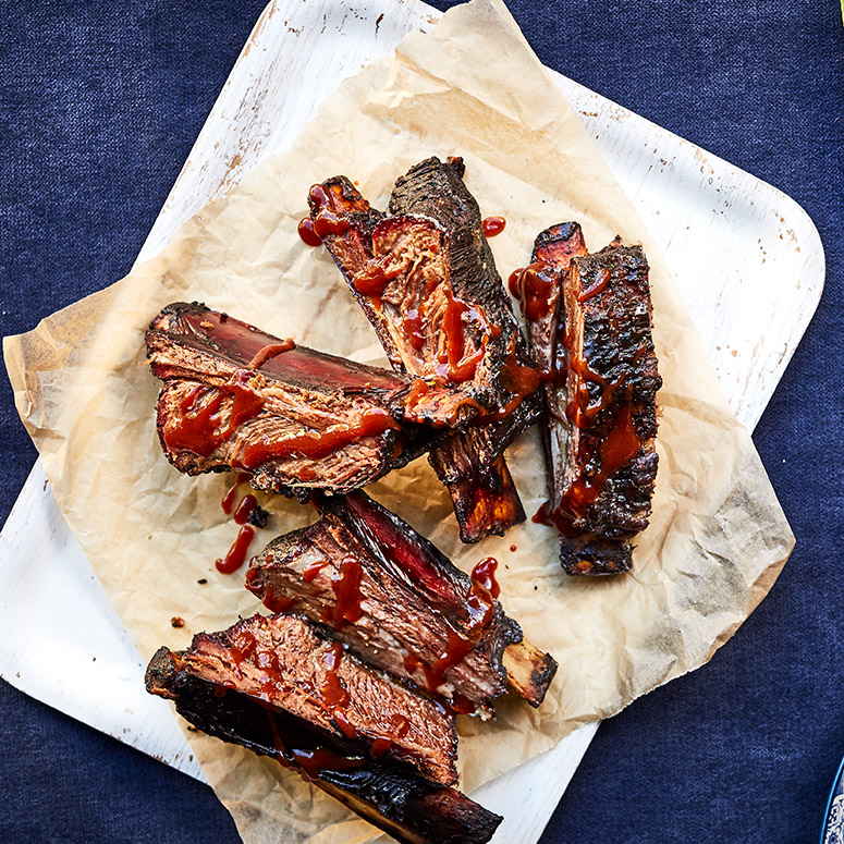 bbq short ribs with hassleback pumpkin and salad