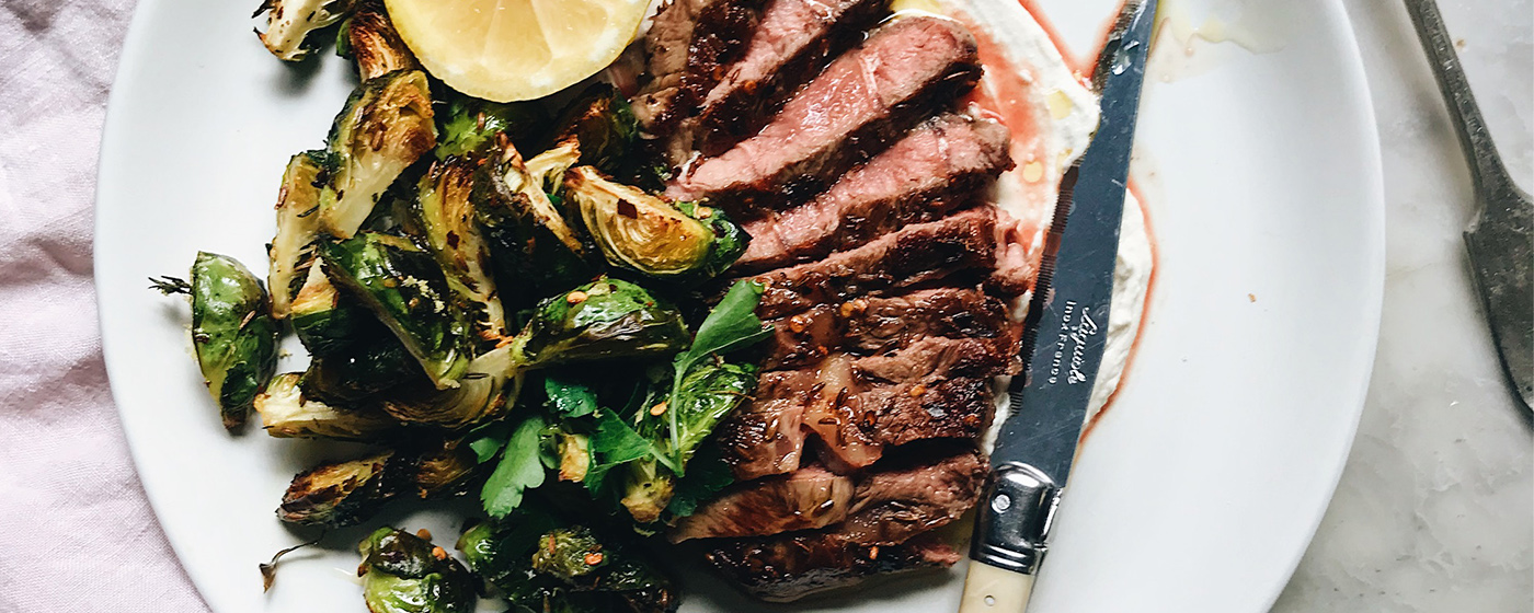 Oyster blade steak with spiced brussel sprouts recipe | Australian Beef - Recipes, Cooking Tips and 