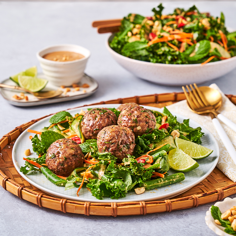 Thai Beef Meatballs & Crunchy Salad