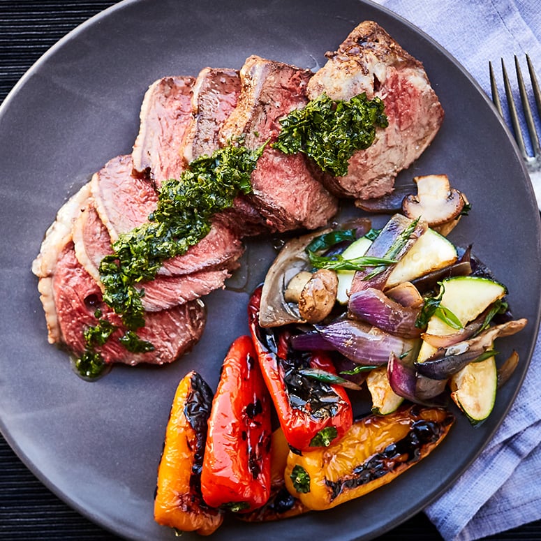 Barbecued Rump with Chimichurri, Roasted Peppers